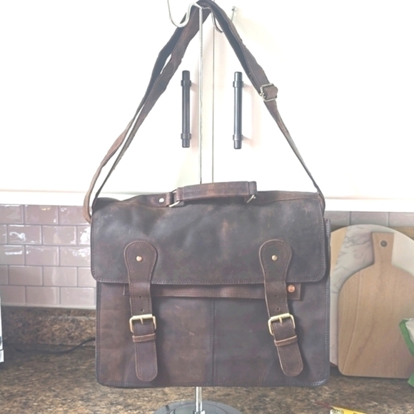 Ruck Sack / Bag Brown Distressed Unisex Leather Career Acadamia College Sz.Lg - Picture 2 of 11